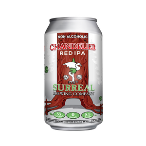 Can of Surreal Brewing Non-Alcoholic Chandelier Red IPA. 33 calories, zero sugar.