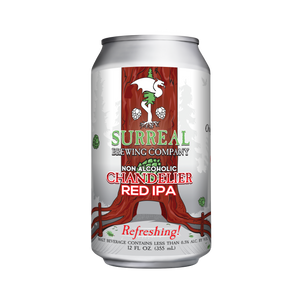 Can of Surreal Non-Alcoholic Chandelier Red IPA. Refreshing. 