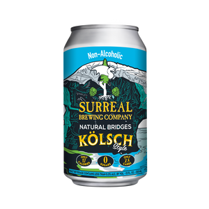 Can of Surreal Non-Alcoholic Kolsch Style. 17 Calories, Zero Sugar, 2.8 calories.