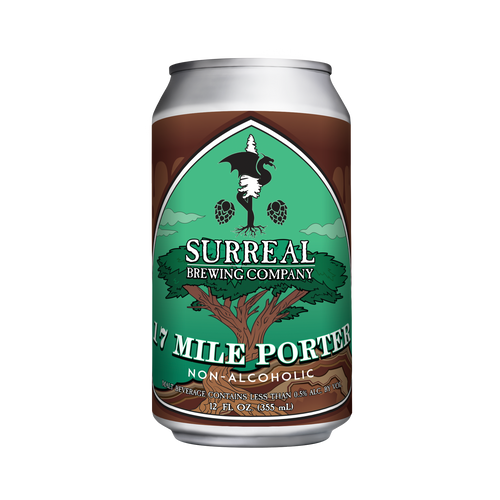 Can of Surreal Non-alcoholic Porter  beer. 